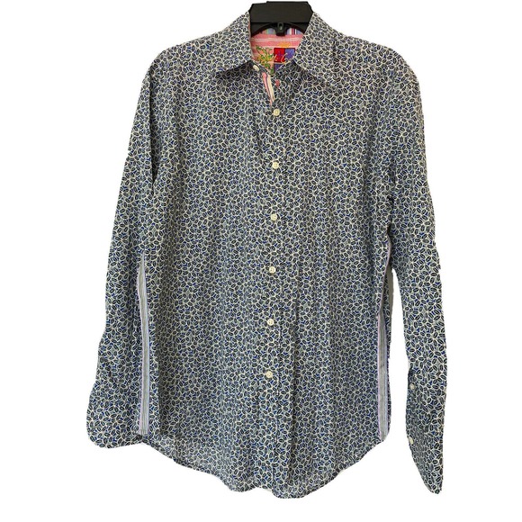 Robert Graham Shirt Button Down Long Sleeve Green Leaf Floral Blue Cotto… - Picture 1 of 4